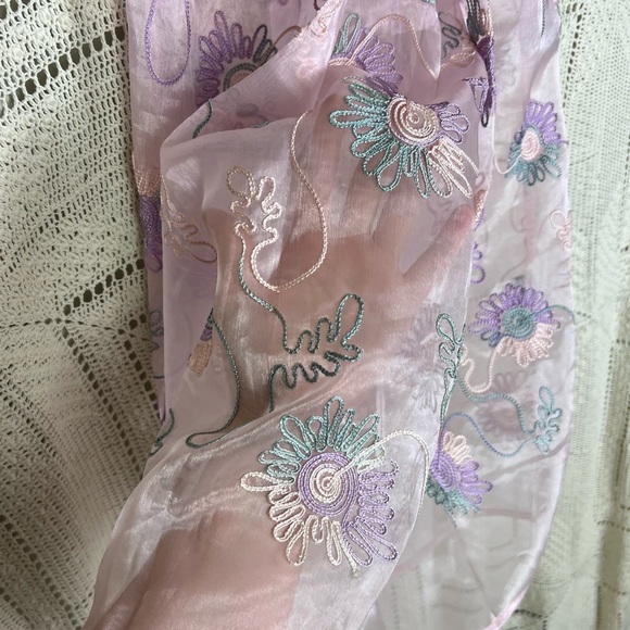 NWOT Designer Natali Women’s Maxi Skirt Sz Small Pink Floral Embroidered Overlay - Picture 4 of 6